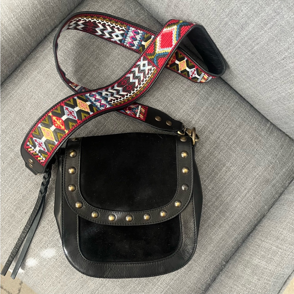 Johnny Was Suede Crossbody with Embroidered Guitar Strap